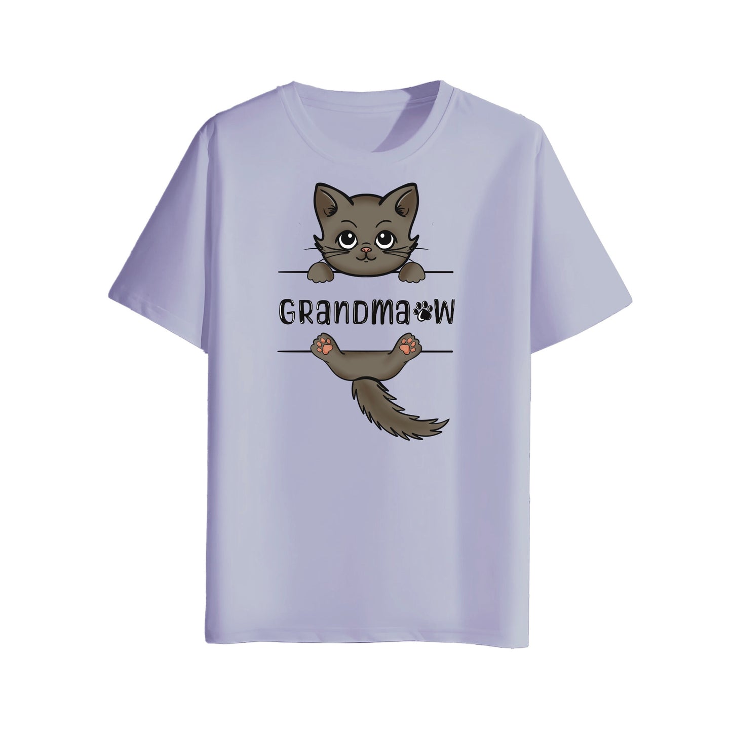 Light purple t-shirt with a cartoon cat and 'Grandma' text on a white background