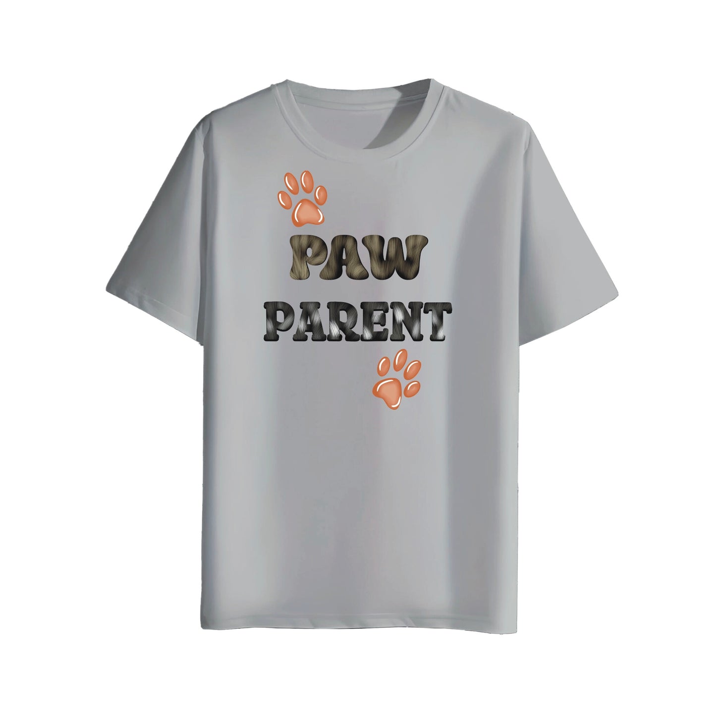 Gray t-shirt with 'PAW PARENT' text and paw prints on a white background