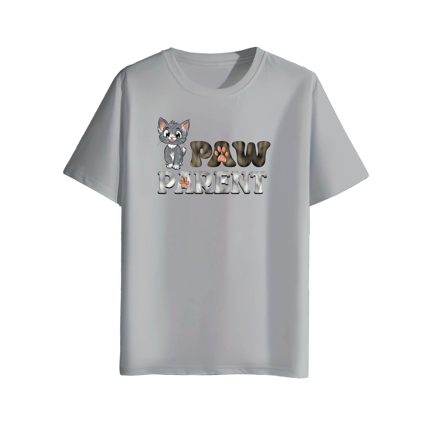 Gray t-shirt with 'PAW PARENT' text and paw prints design on a white background