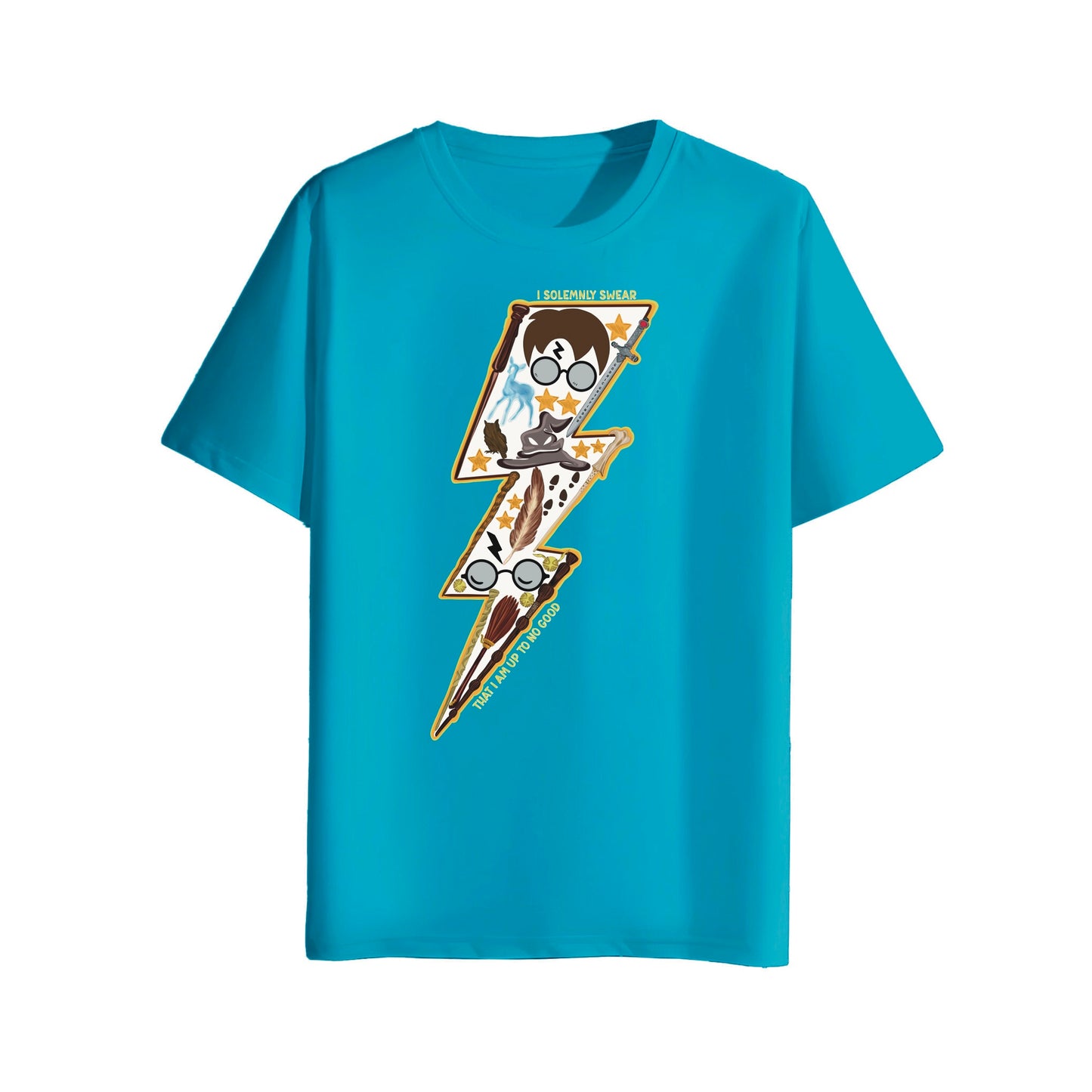 aqua blue t-shirt with harry potter design