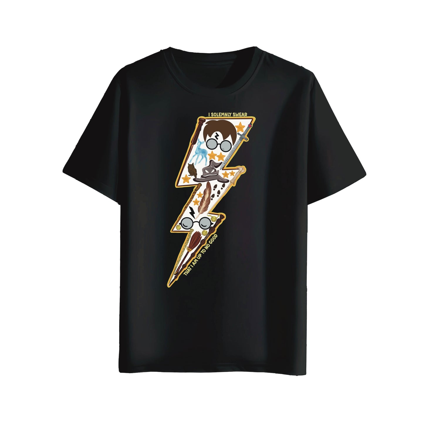 black t-shirt with harry potter design