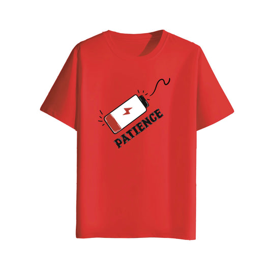 low patience red t-shirt
