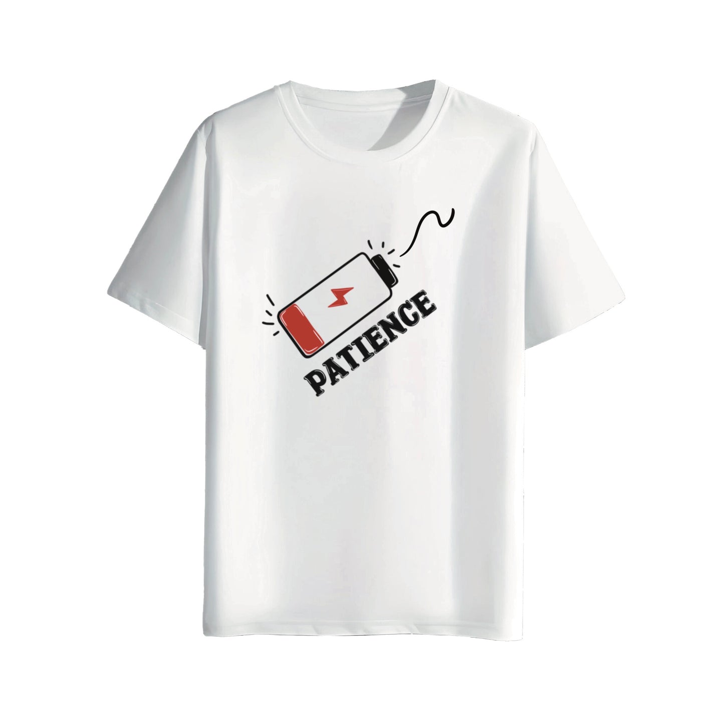 low patience white t-shirt