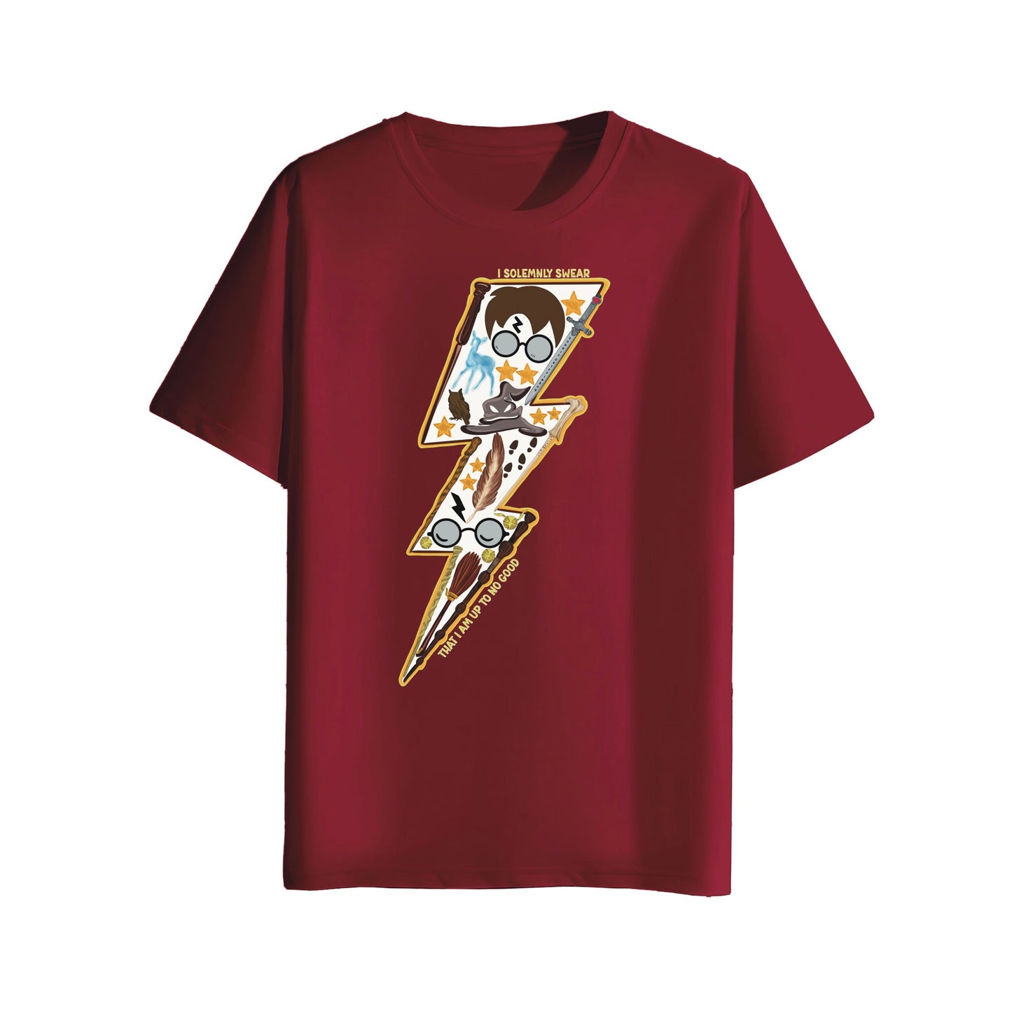 maroon t-shirt with harry potter design
