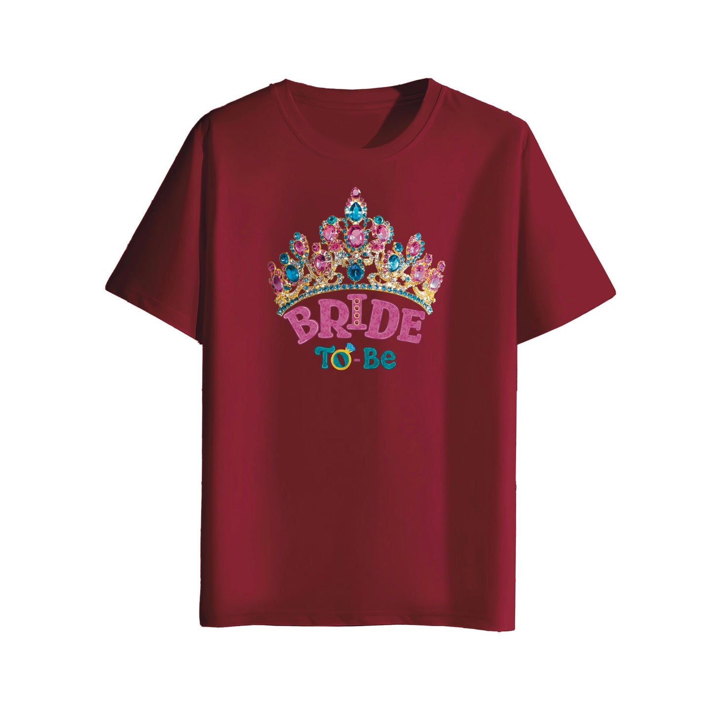 Maroon t-shirt with 'Bride To Be' and tiara design on a white background