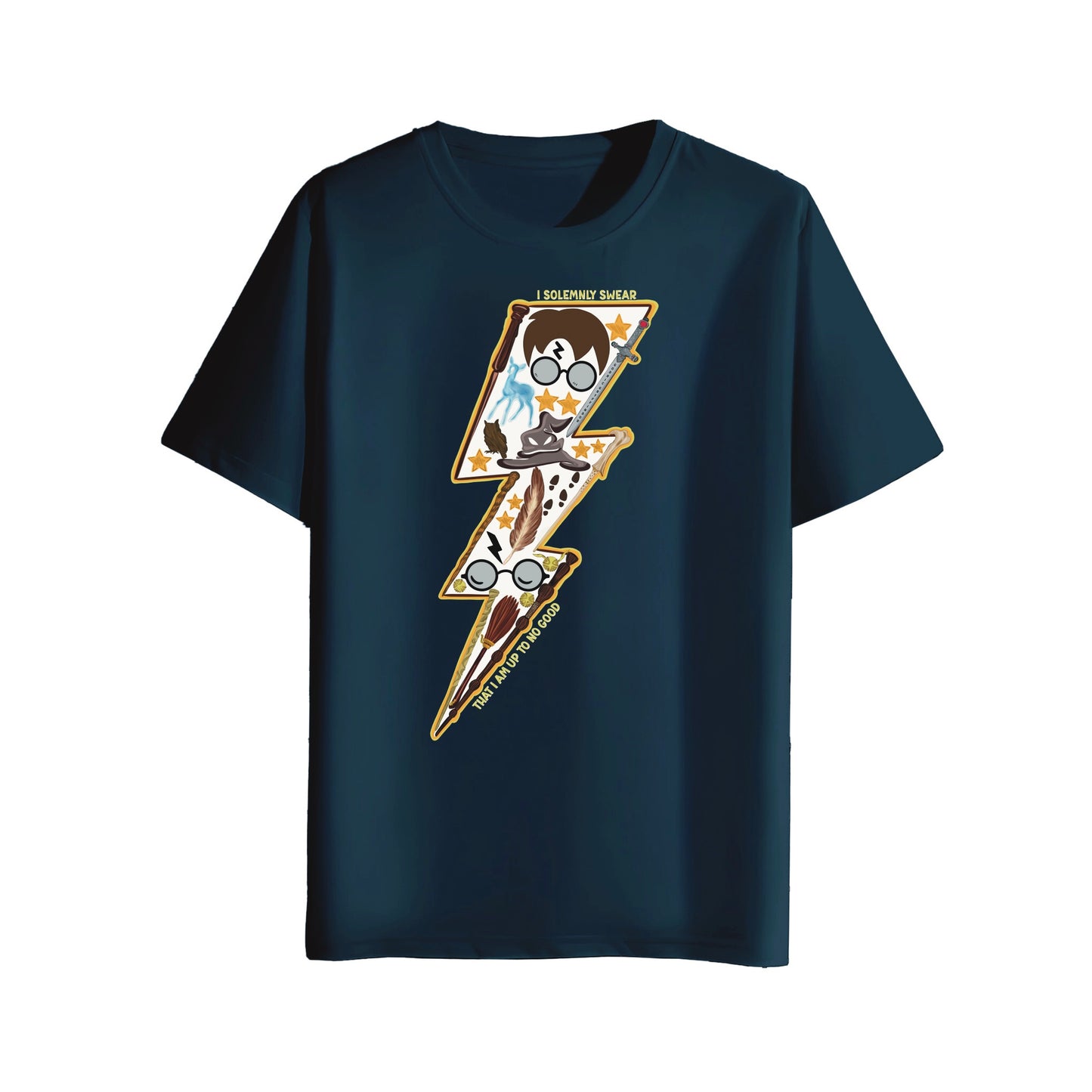 navy blue t-shirt with harry potter design