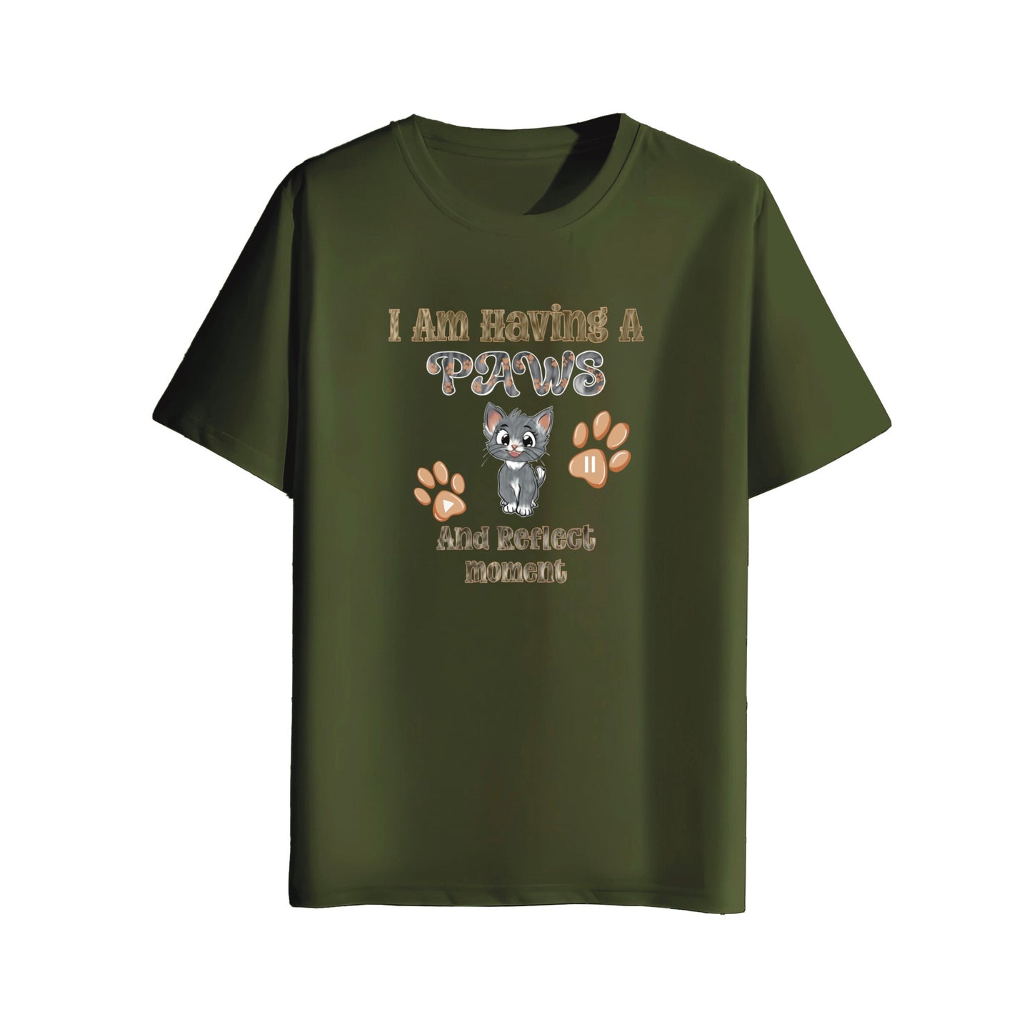 Green t-shirt with a graphic of a cat and text on a white background