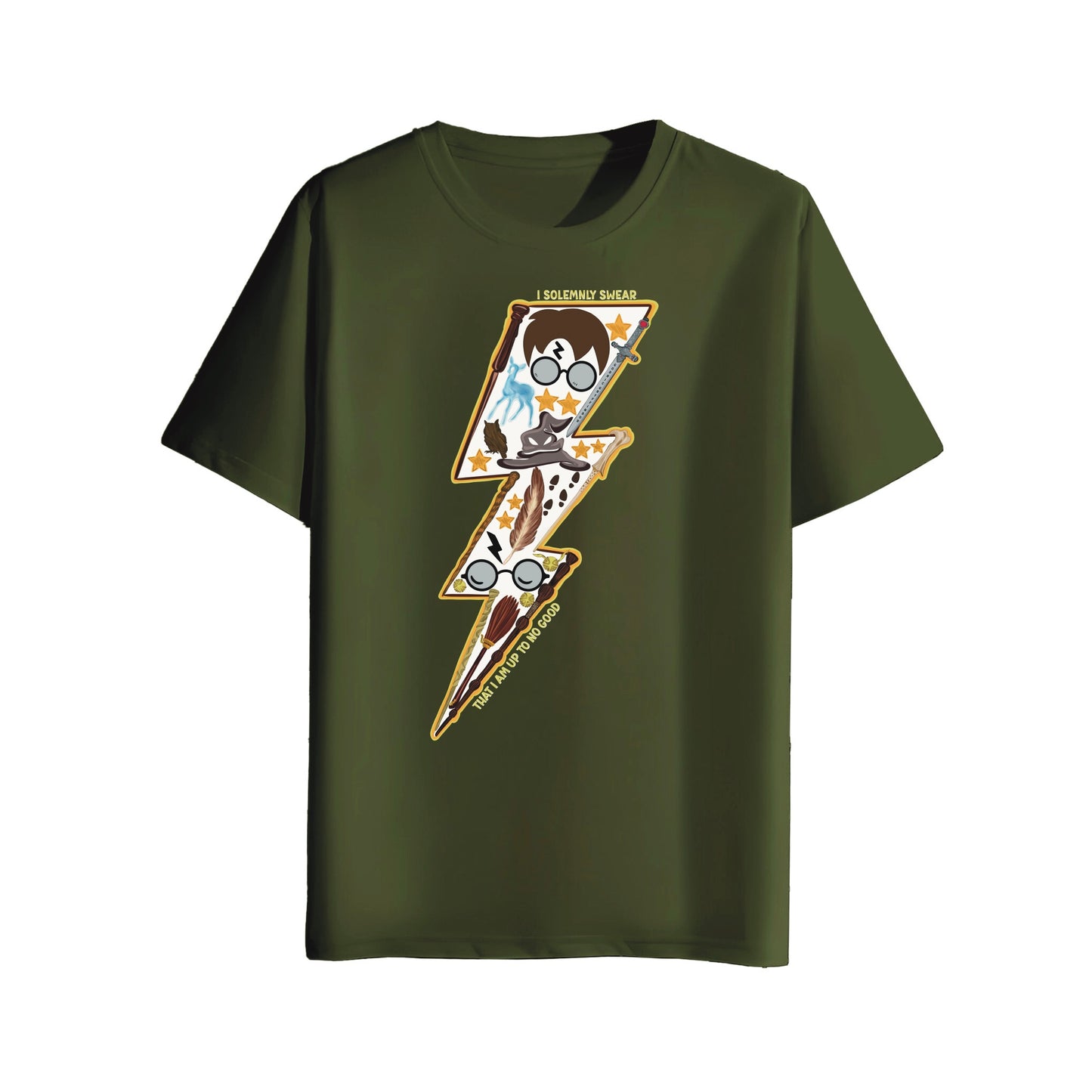 olive green t-shirt with harry potter design
