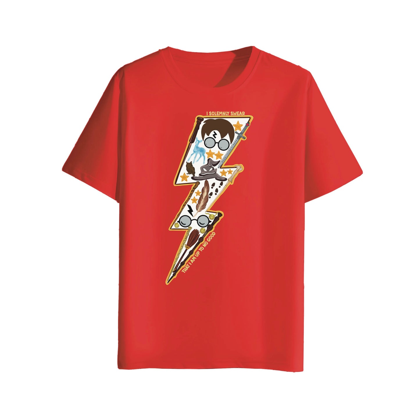 red t-shirt with harry potter design